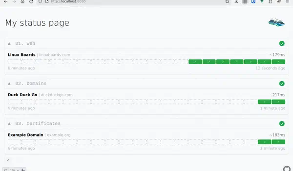 Status page dashboard